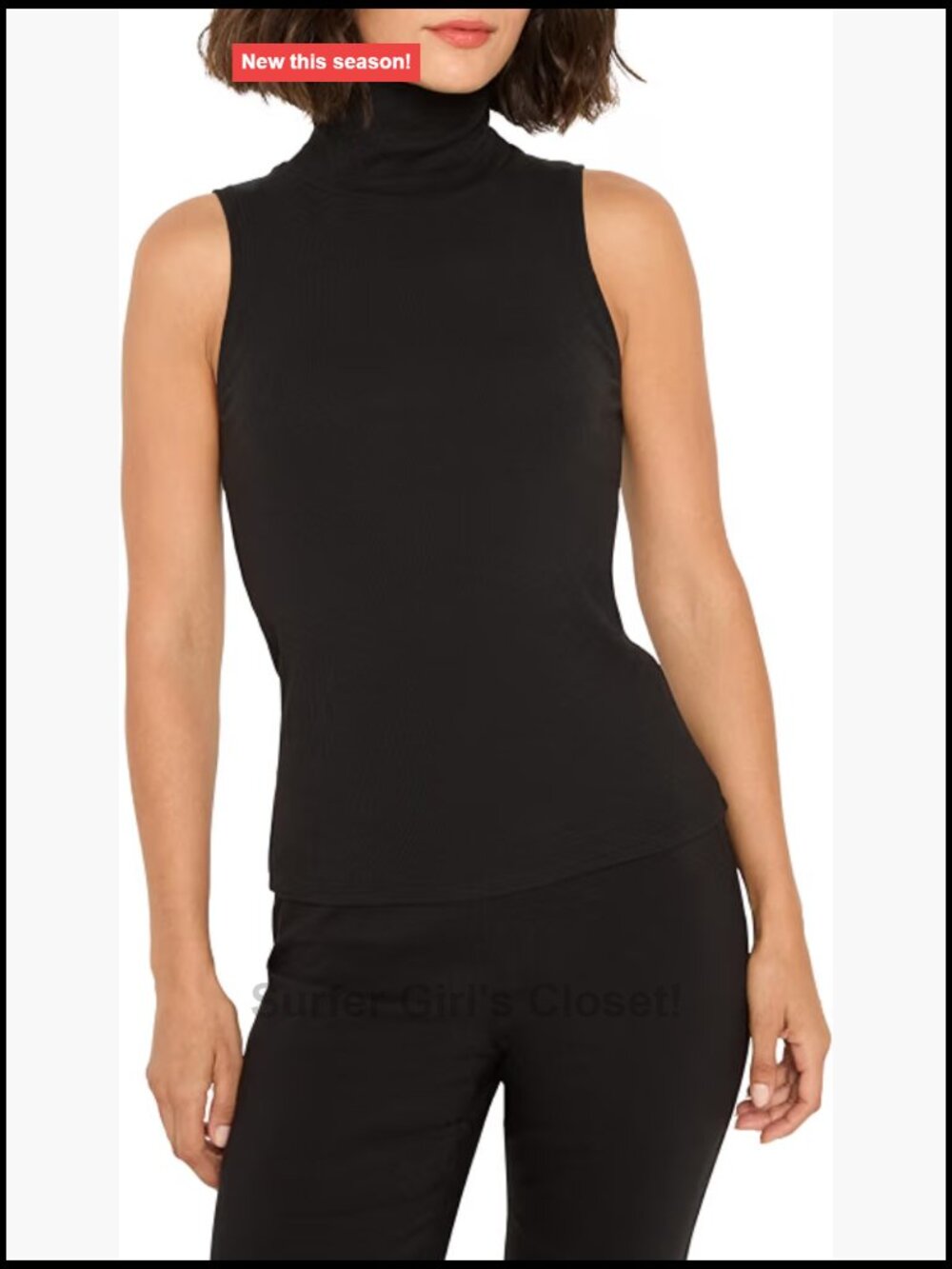 NIC+ZOE Perfect Knit Rib Turtleneck Tank Sleeveless Black Onyx